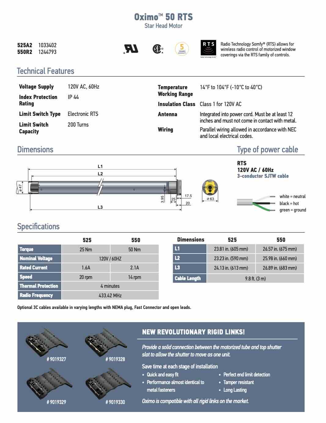 Garage door motor technical sheet with wiring and dimension schemas